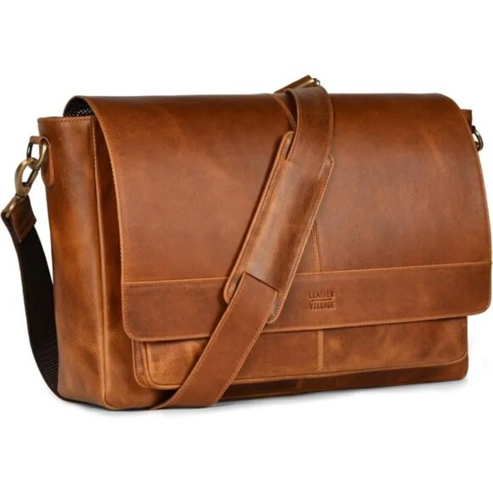 ⚡Leather Village Men & Women Red Vintage Leather Messenger Handmade Bag
